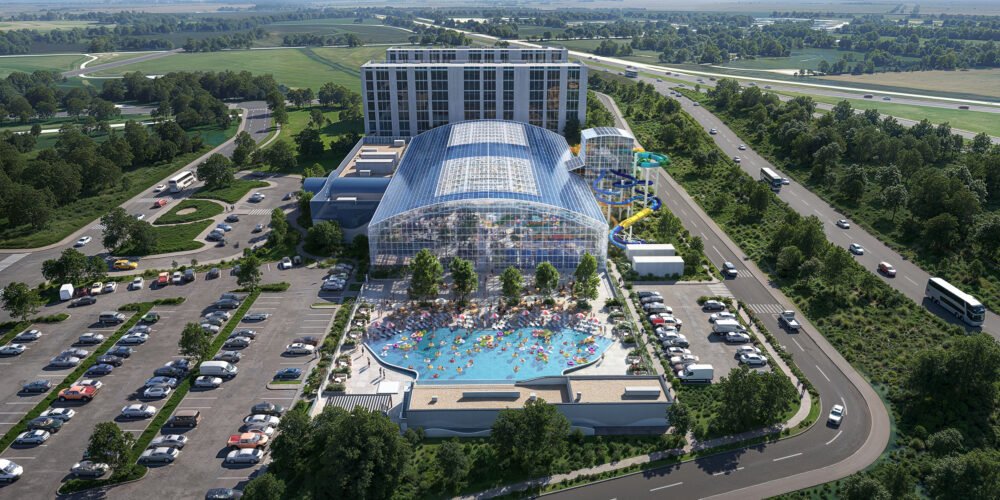 Rendering of the Bellevue Bay indoor waterpark resort